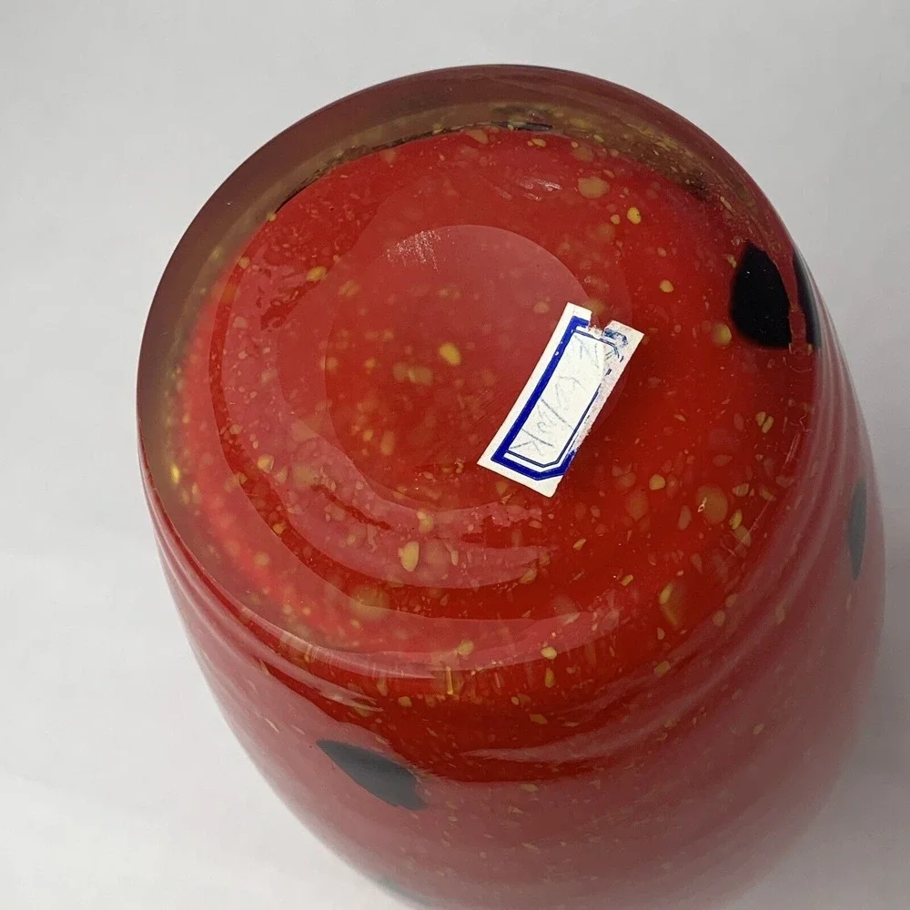 Large Glass Vase Red Gold Fleck Handmade Holiday Christmas Decor Gift Modern